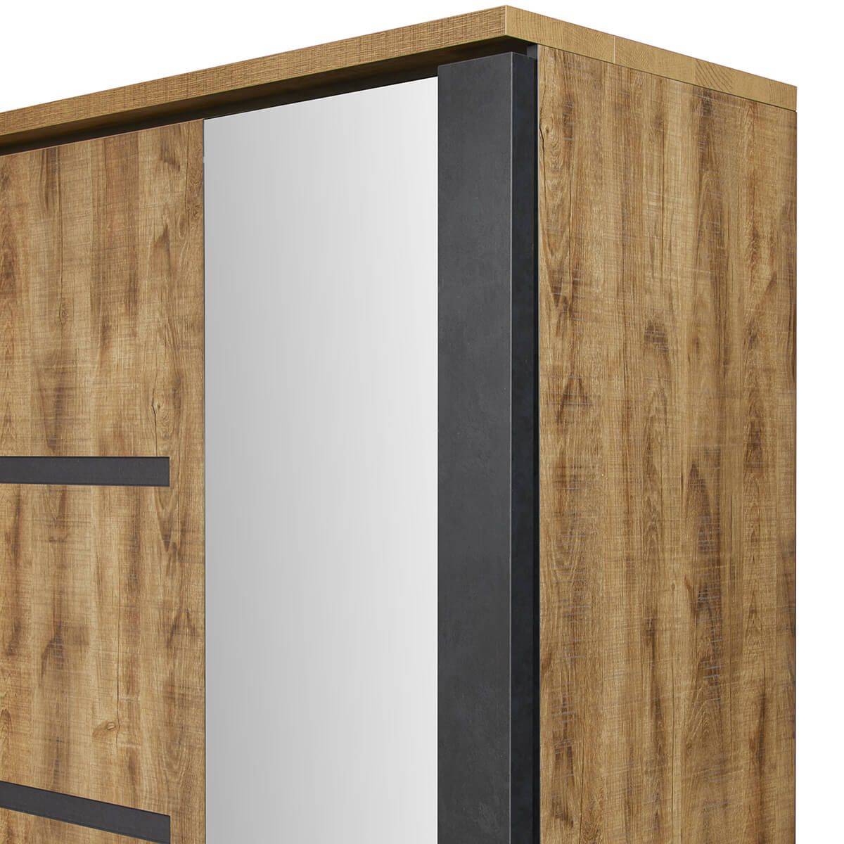 ALTOBUY - Armoire portes coulissantes 245cm aspect chêne artisan et graphite - ANDES - Image 6