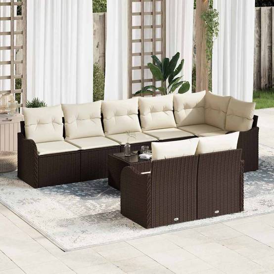 ComfortXL - Salon de jardin 8 places en polyrotin modulable avec table basse pour grande terrasse Marron – ComfortXL Outdoor Living - Image 1