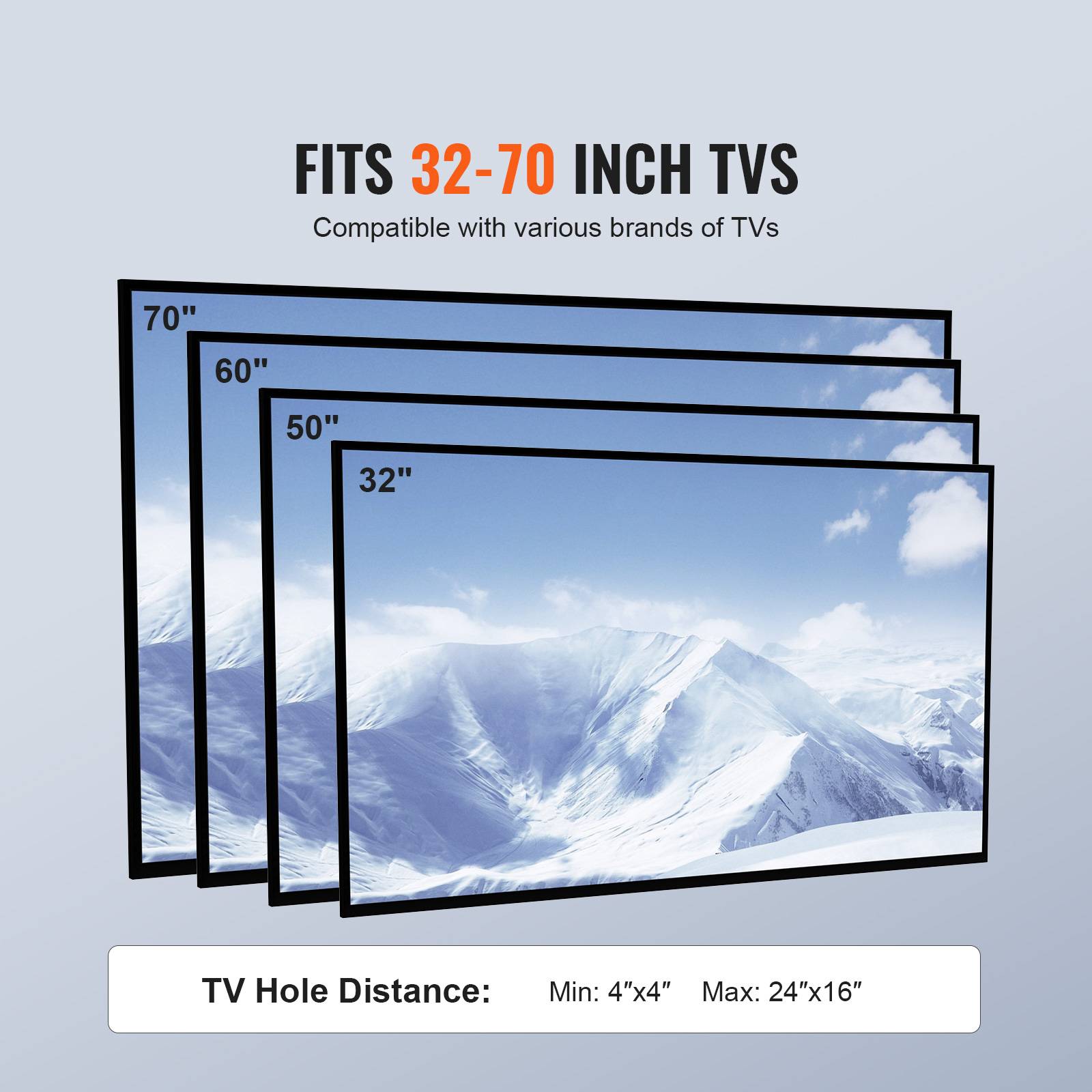 VEVOR Support TV sur pied universel 32-70'', hauteur réglable 151-170cm, charge 60kg, VESA 400x600mm. - Image 6