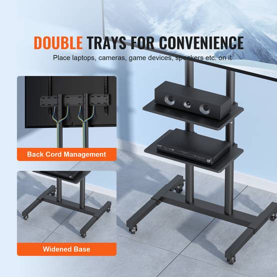 VEVOR Support TV sur pied universel 32-70'', hauteur réglable 151-170cm, charge 60kg, VESA 400x600mm. - Image 5