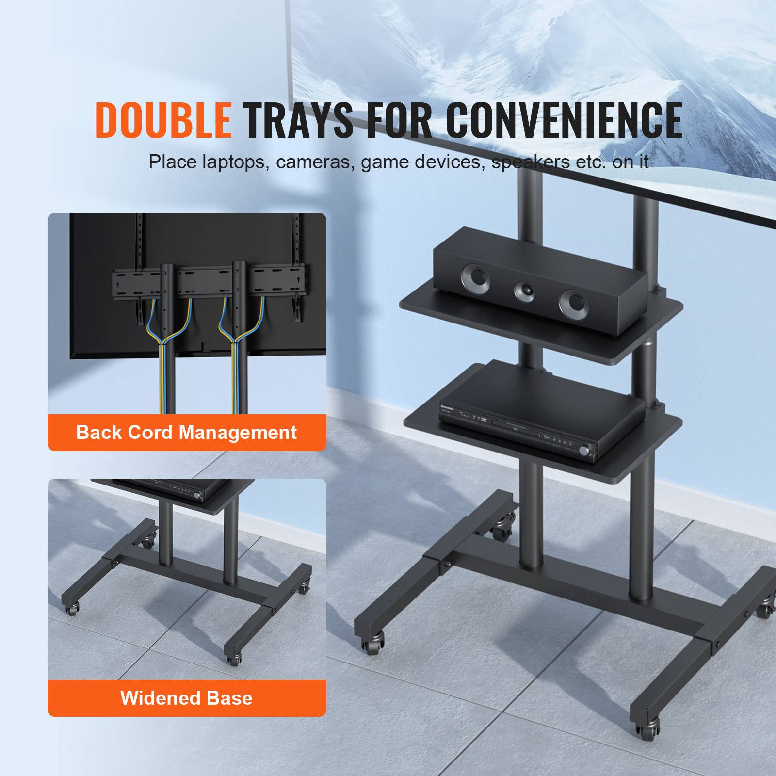 VEVOR Support TV sur pied universel 32-70'', hauteur réglable 151-170cm, charge 60kg, VESA 400x600mm. - Image 5