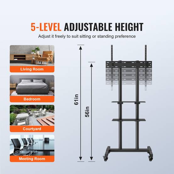 VEVOR Support TV sur pied universel 32-70'', hauteur réglable 151-170cm, charge 60kg, VESA 400x600mm. - Image 3