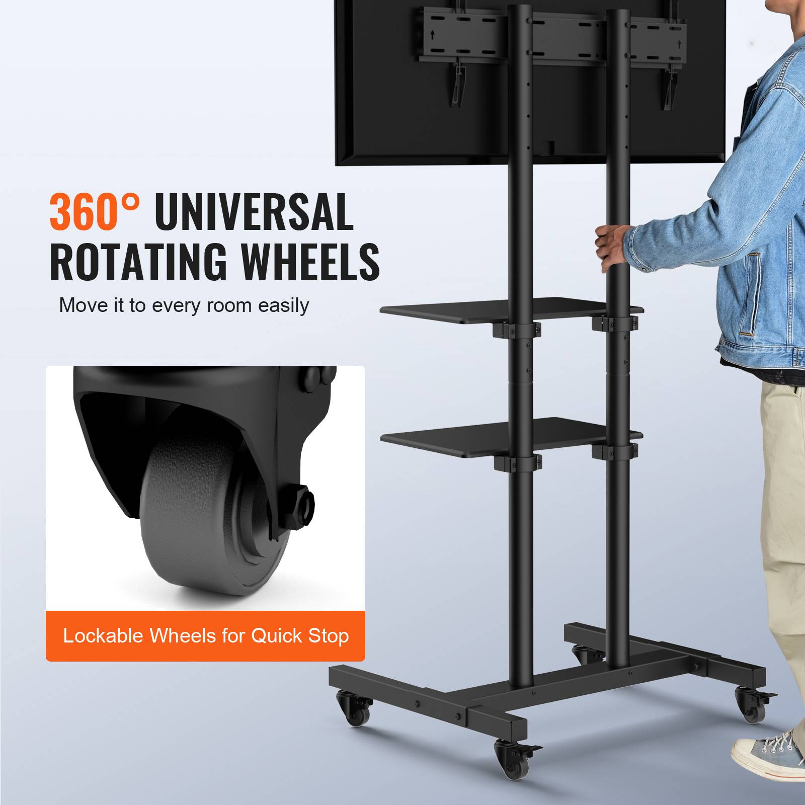 VEVOR Support TV sur pied universel 32-70'', hauteur réglable 151-170cm, charge 60kg, VESA 400x600mm. - Image 4