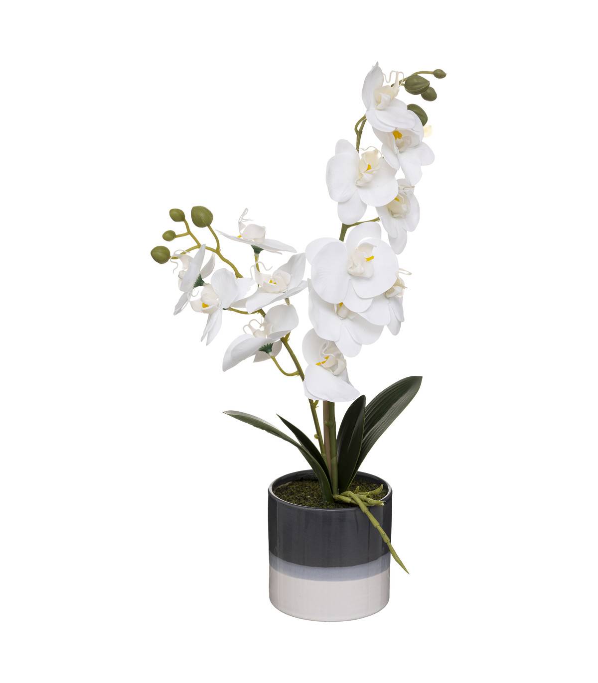 Plante artificielle Orchidée dans un pot en céramique bicolore H 45 cm - Image 1