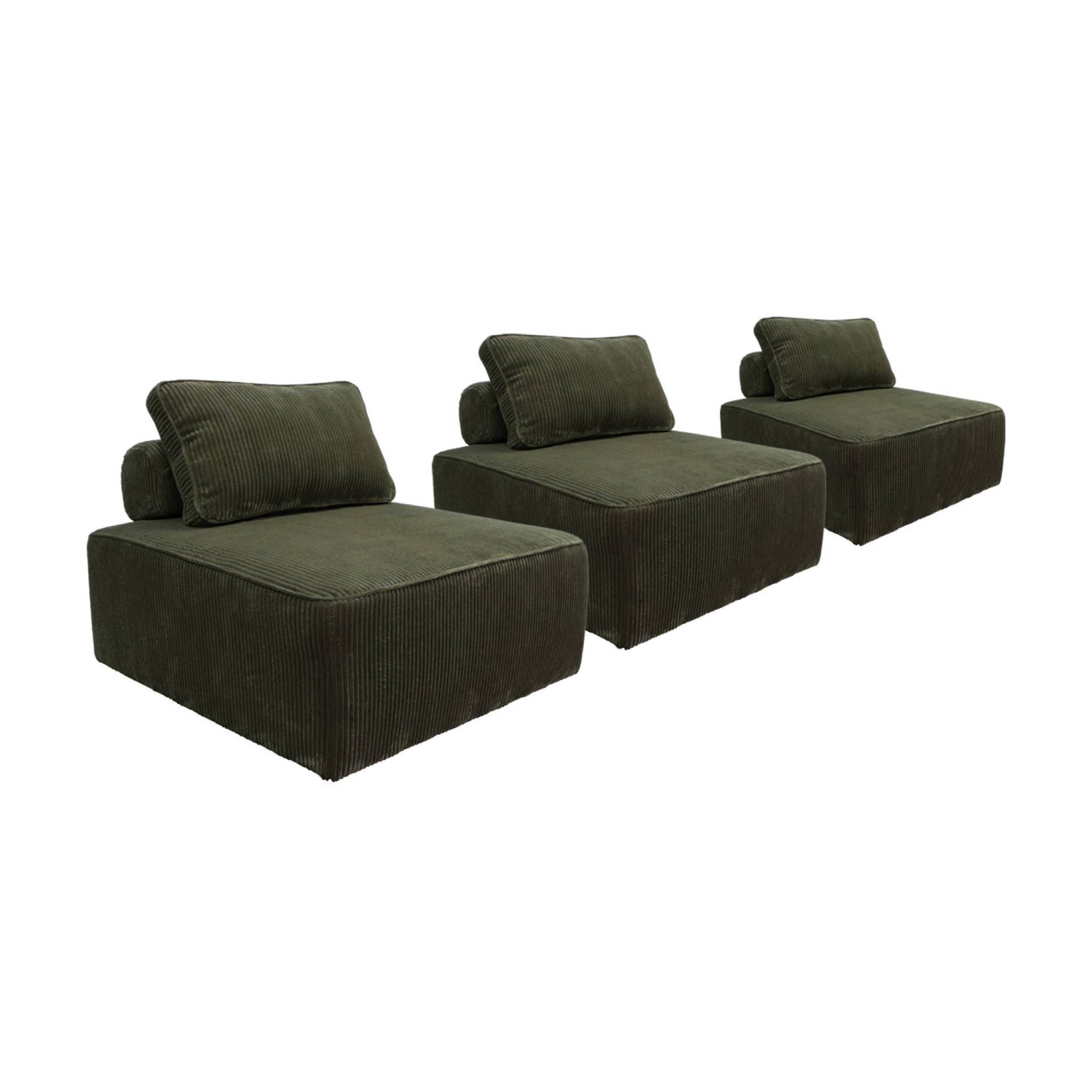 sweeek - Lot de 3 chauffeuses pour canapé modulables velours côtelé vert foncé avec un coussin | sweeek - Image 2