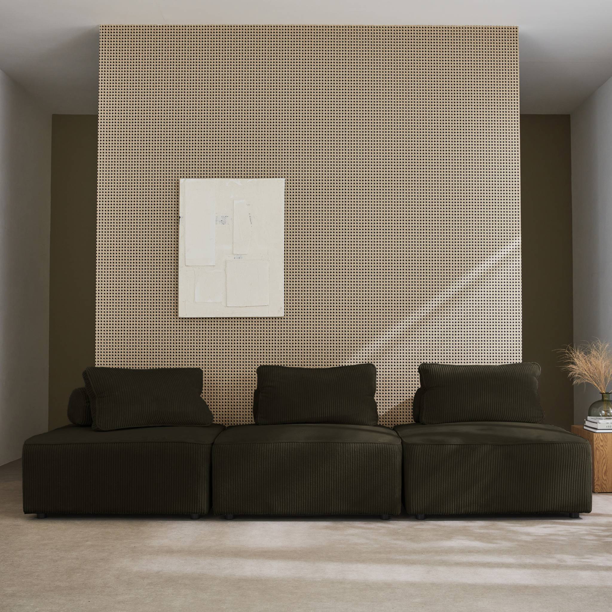 sweeek - Lot de 3 chauffeuses pour canapé modulables velours côtelé vert foncé avec un coussin | sweeek - Image 3