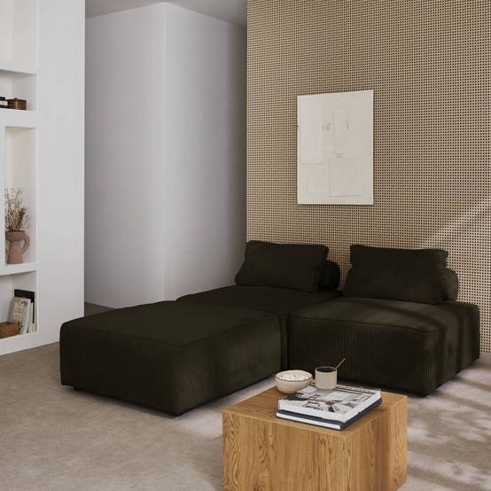 sweeek - Lot de 3 chauffeuses pour canapé modulables velours côtelé vert foncé avec un coussin | sweeek - Image 5