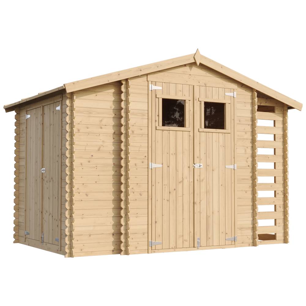 Timbela - Abri de jardin en bois et range bûches extérieur I206xL328xH218 cm / 3,53+0,97+0,97 m² avec sol traité - 19 mm d’épaisseur - Timbela M389+M389G - Image 2