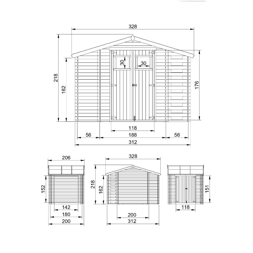 Timbela - Abri de jardin en bois et range bûches extérieur I206xL328xH218 cm / 3,53+0,97+0,97 m² avec sol traité - 19 mm d’épaisseur - Timbela M389+M389G - Image 5