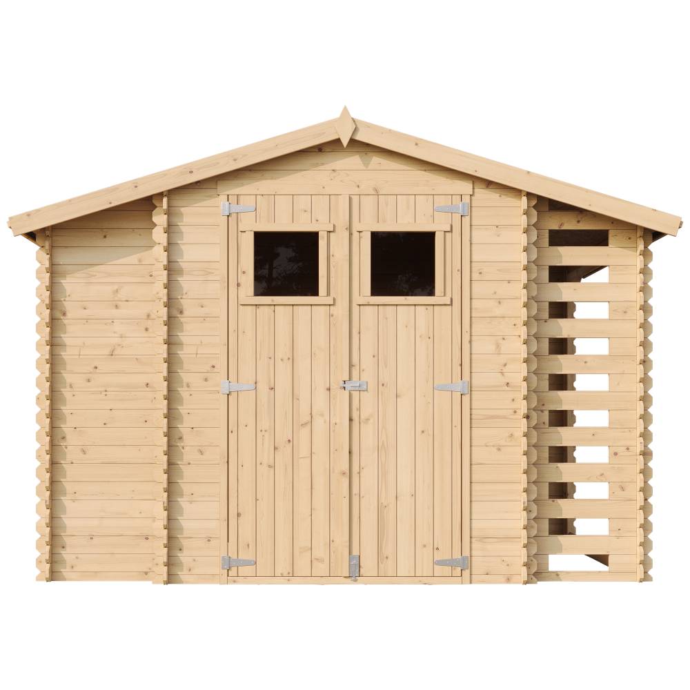 Timbela - Abri de jardin en bois et range bûches extérieur I206xL328xH218 cm / 3,53+0,97+0,97 m² avec sol traité - 19 mm d’épaisseur - Timbela M389+M389G - Image 3