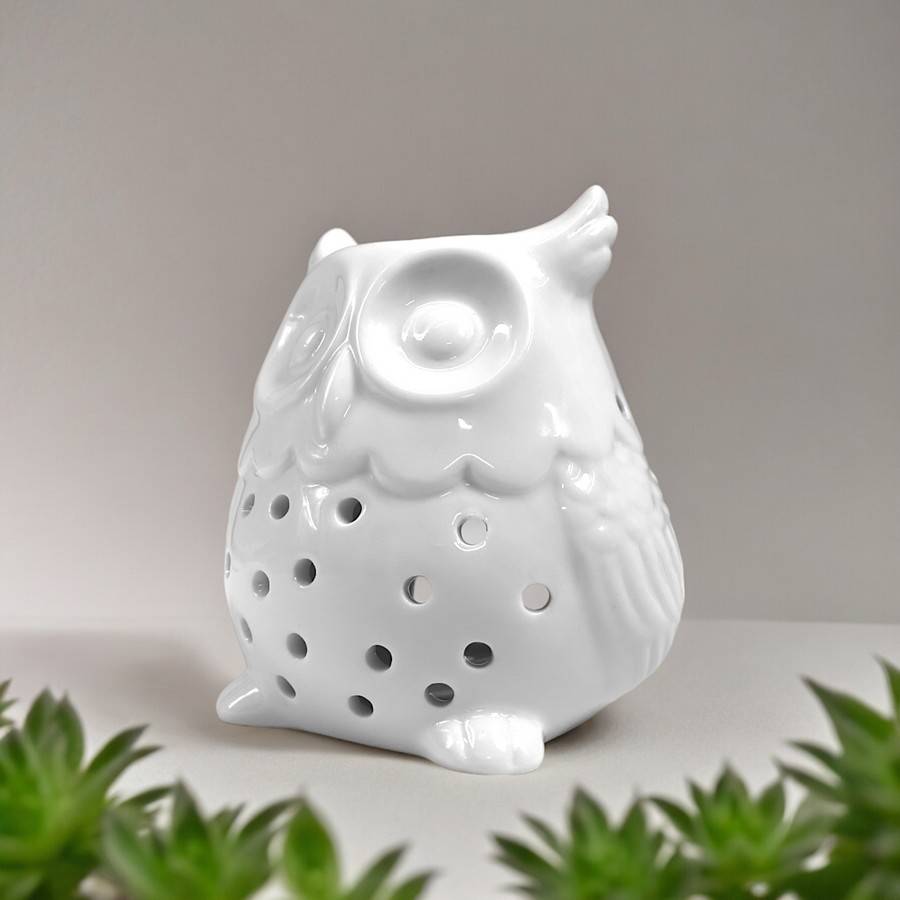 Diffuseur Huile Essentielle et Parfum Maison – Photophore Aromathérapie en Céramique Blanche Hibou, Haut: 12cm - Zen'Arôme - Image 2