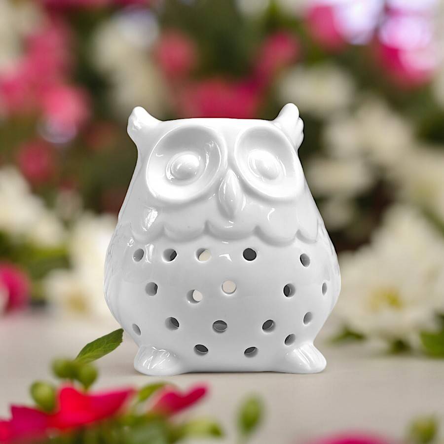 Diffuseur Huile Essentielle et Parfum Maison – Photophore Aromathérapie en Céramique Blanche Hibou, Haut: 12cm - Zen'Arôme - Image 1