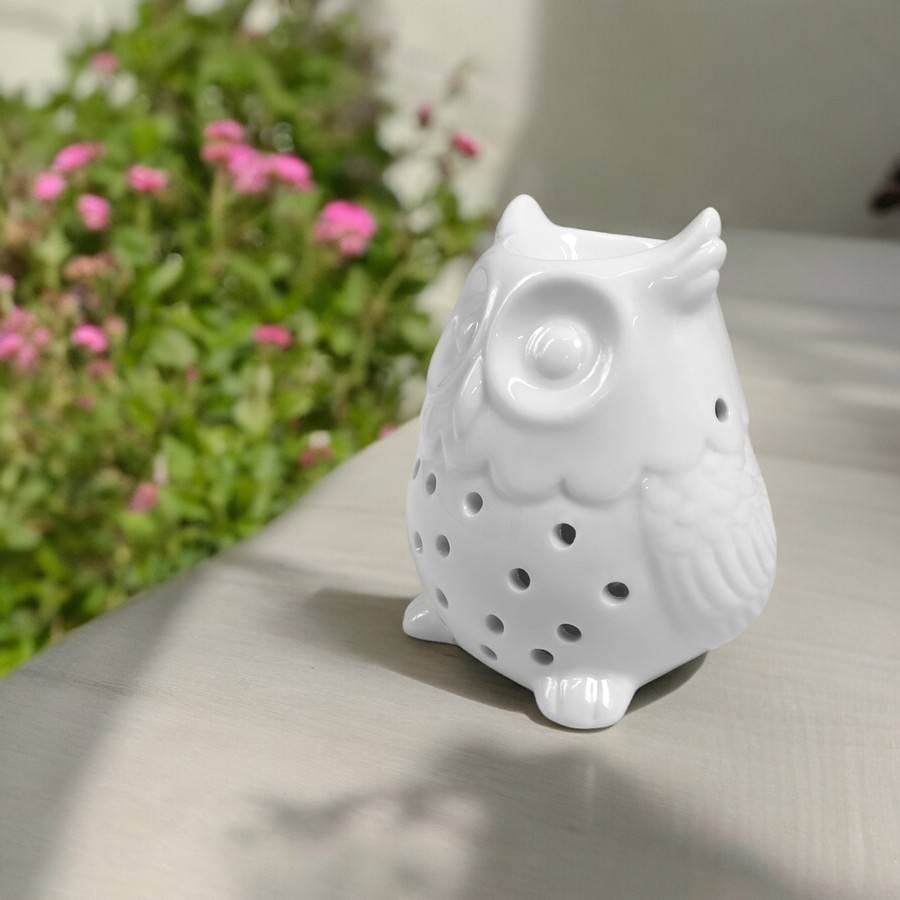 Diffuseur Huile Essentielle et Parfum Maison – Photophore Aromathérapie en Céramique Blanche Hibou, Haut: 12cm - Zen'Arôme - Image 8