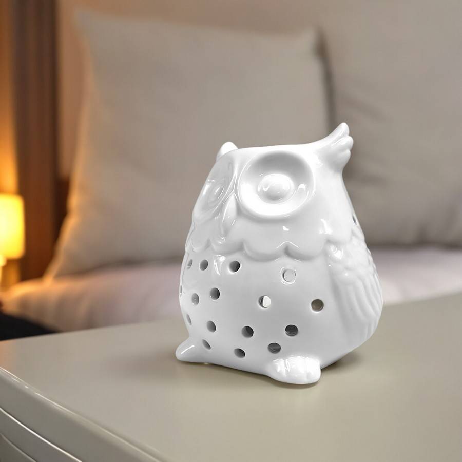 Diffuseur Huile Essentielle et Parfum Maison – Photophore Aromathérapie en Céramique Blanche Hibou, Haut: 12cm - Zen'Arôme - Image 10