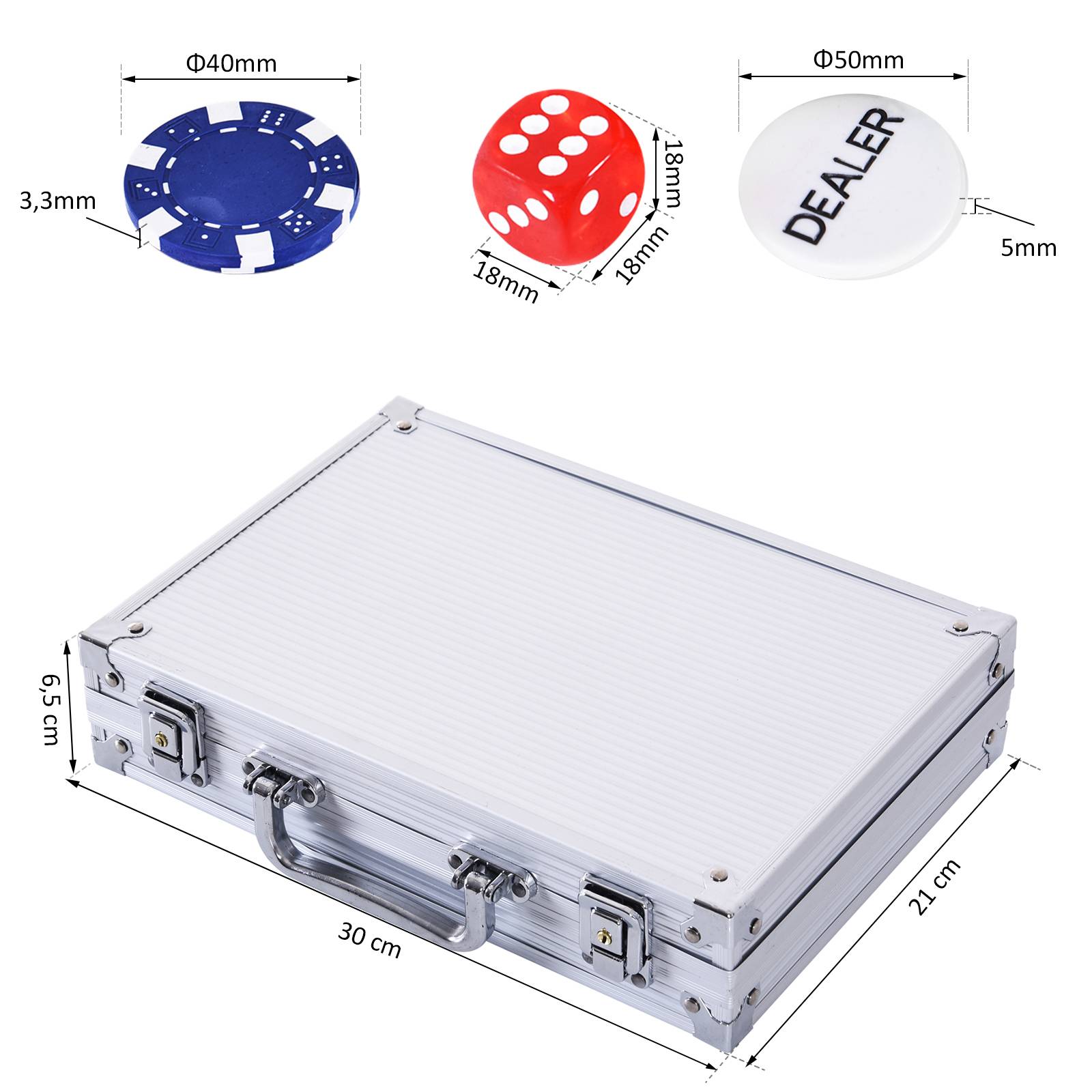 Mallette de Poker Coffret de Poker Complet avec 200 jetons 2 Jeux de Cartes + 2 clés Aluminium - Image 5