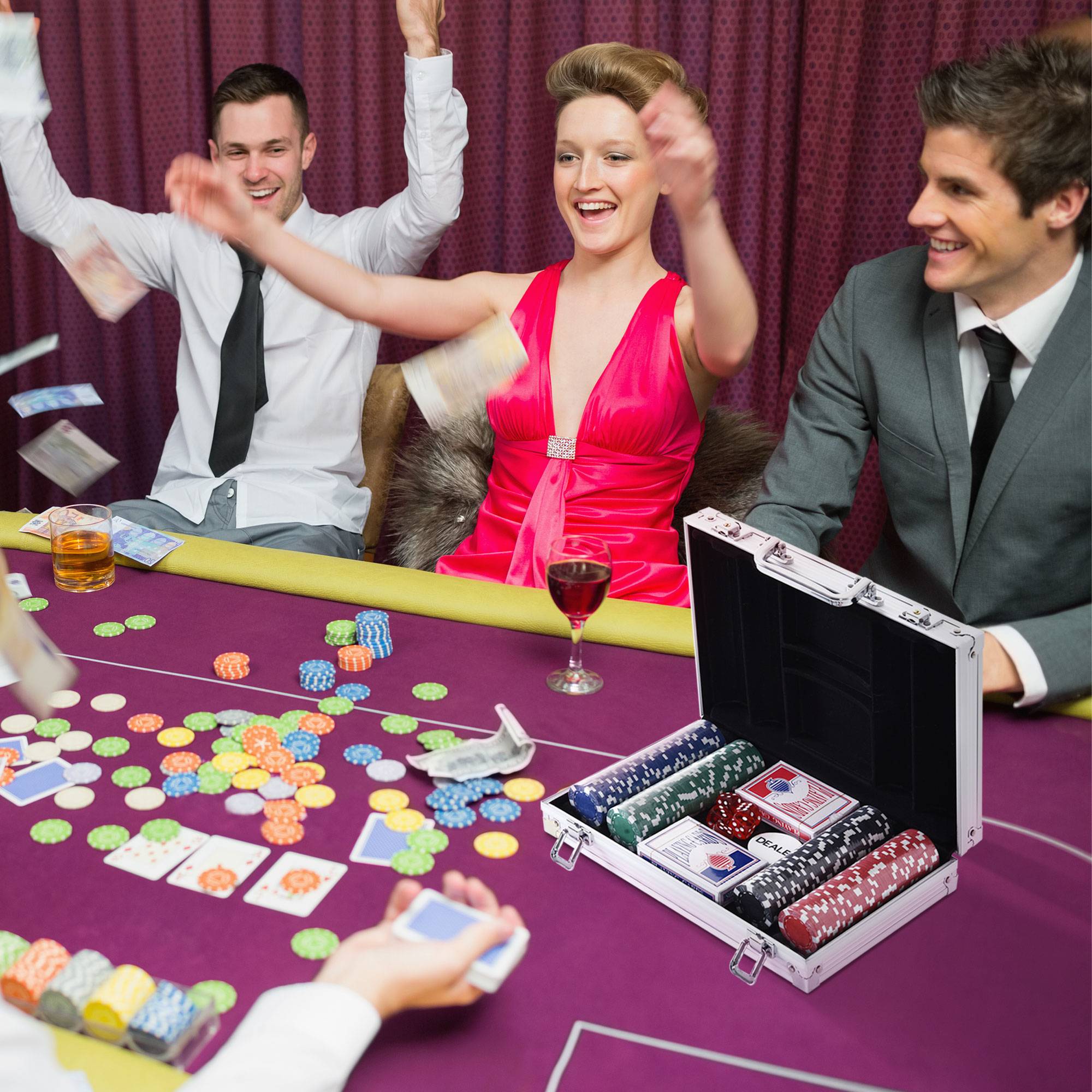 Mallette de Poker Coffret de Poker Complet avec 200 jetons 2 Jeux de Cartes + 2 clés Aluminium - Image 4