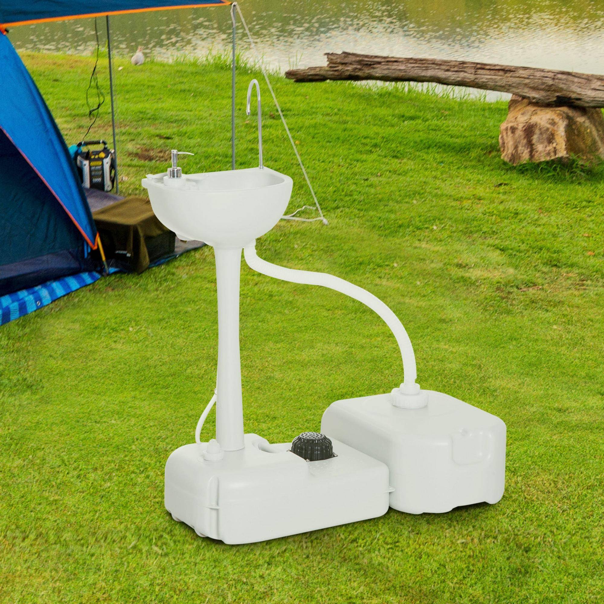 Lavabo camping bac récupération savon 17 L portable gris clair, hygiène mobile extérieur - Image 3
