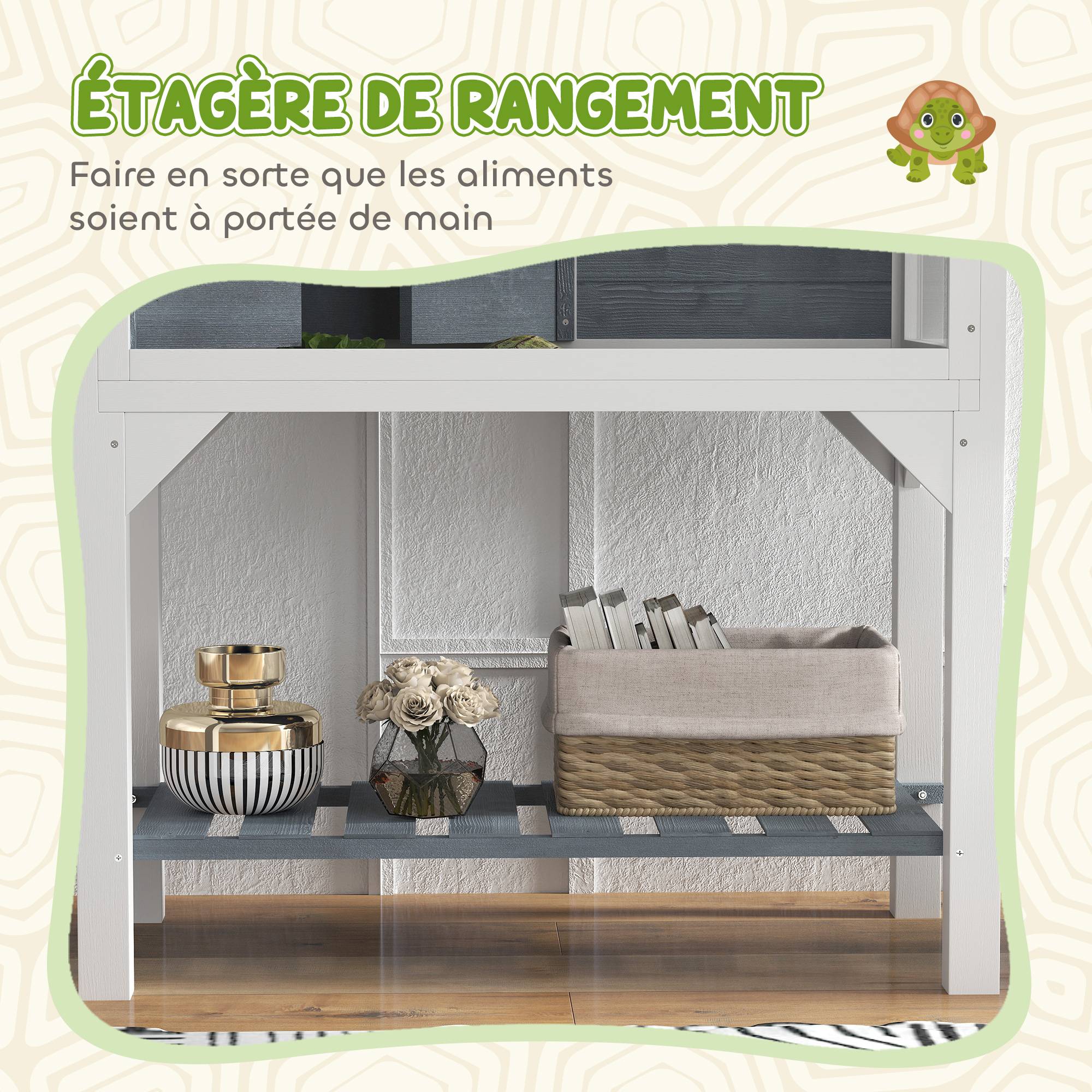 Terrarium Tortue Sur Pieds Bois Sapin 2 Zones Rangement Inférieur 84x47x90cm Gris - ComfortXL Outdoor Living - Image 6