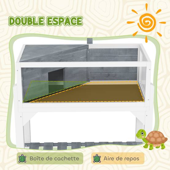 Terrarium Tortue Sur Pieds Bois Sapin 2 Zones Rangement Inférieur 84x47x90cm Gris - ComfortXL Outdoor Living - Image 8