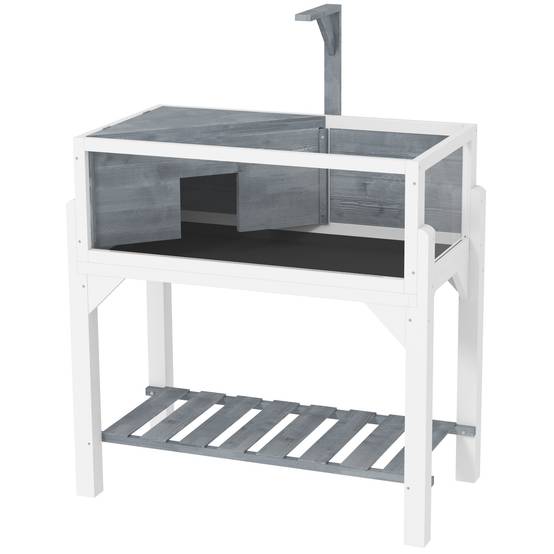 Terrarium Tortue Sur Pieds Bois Sapin 2 Zones Rangement Inférieur 84x47x90cm Gris - ComfortXL Outdoor Living - Image 2