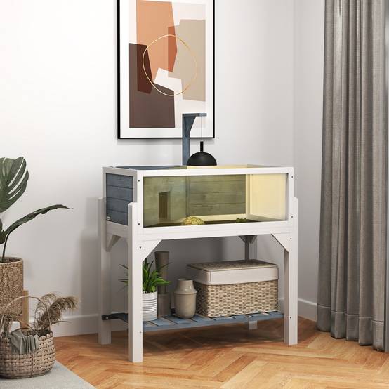 Terrarium Tortue Sur Pieds Bois Sapin 2 Zones Rangement Inférieur 84x47x90cm Gris - ComfortXL Outdoor Living - Image 3