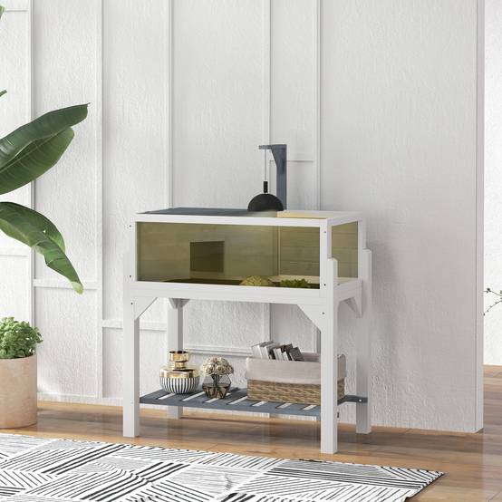 Terrarium Tortue Sur Pieds Bois Sapin 2 Zones Rangement Inférieur 84x47x90cm Gris - ComfortXL Outdoor Living - Image 4