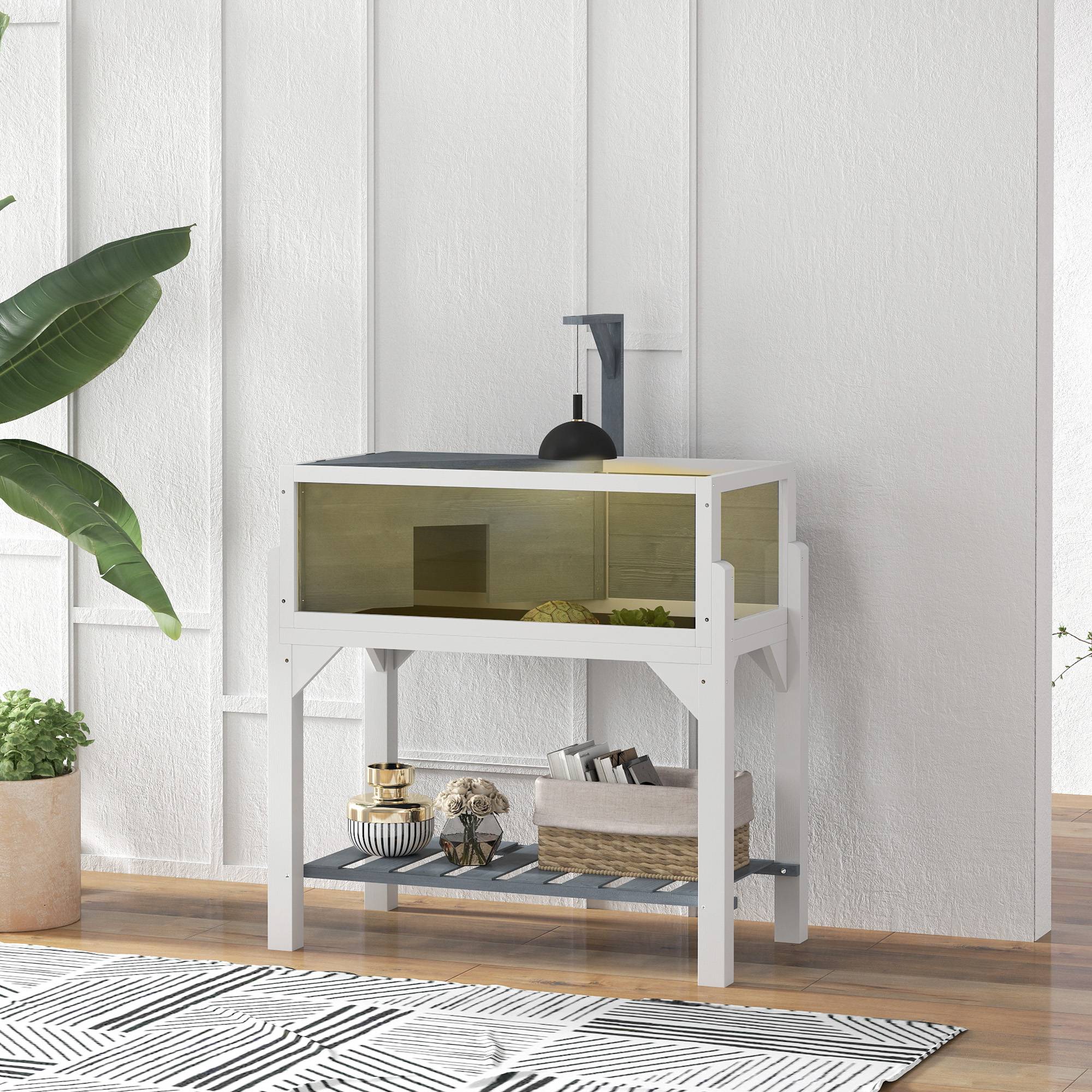 Terrarium Tortue Sur Pieds Bois Sapin 2 Zones Rangement Inférieur 84x47x90cm Gris - ComfortXL Outdoor Living - Image 4