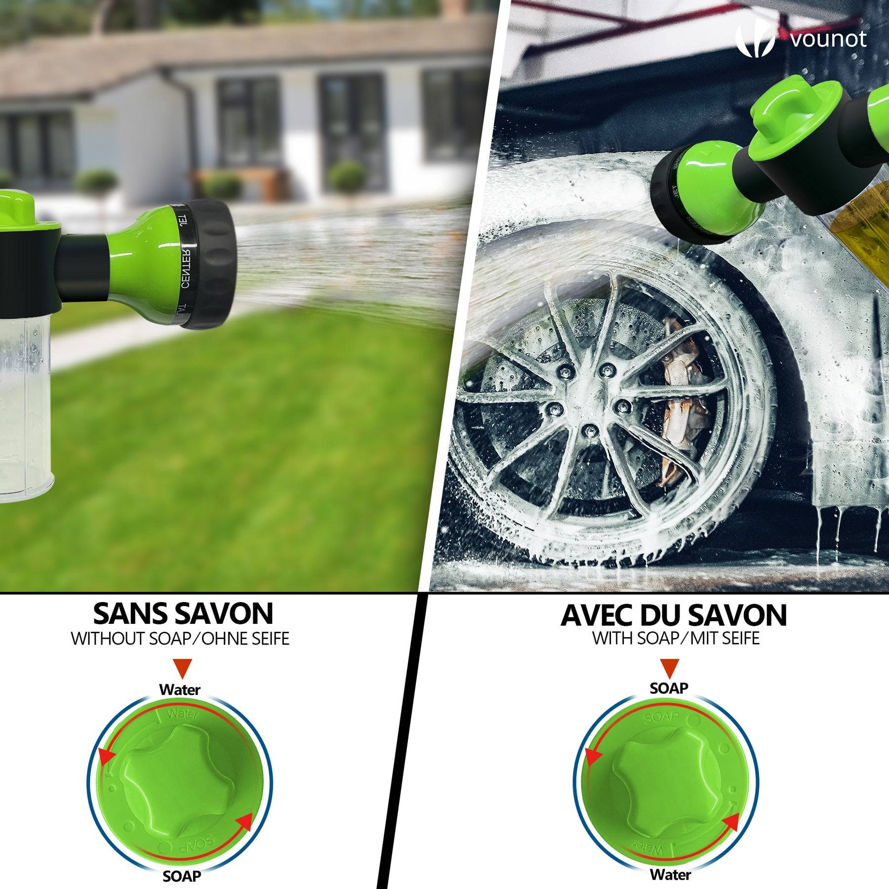 Tuyau d’Arrosage Extensible 15m avec Récipient Savon et accessoires vert - Image 6