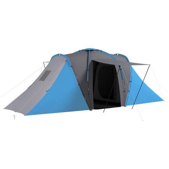 Tente 4-6 personnes avec 2 chambres, imperméable (3000 mm), 555 x 225 x 190 cm, grise et bleue. - Image 1
