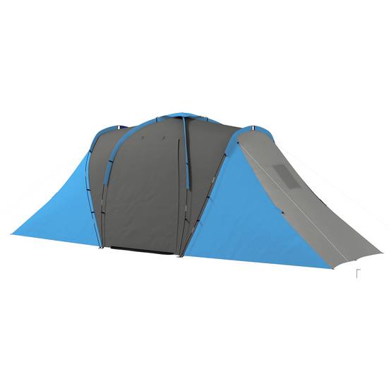 Tente 4-6 personnes avec 2 chambres, imperméable (3000 mm), 555 x 225 x 190 cm, grise et bleue. - Image 2