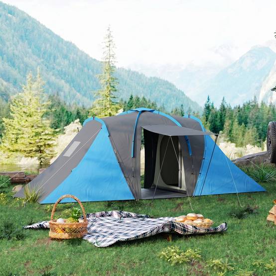 Tente 4-6 personnes avec 2 chambres, imperméable (3000 mm), 555 x 225 x 190 cm, grise et bleue. - Image 10