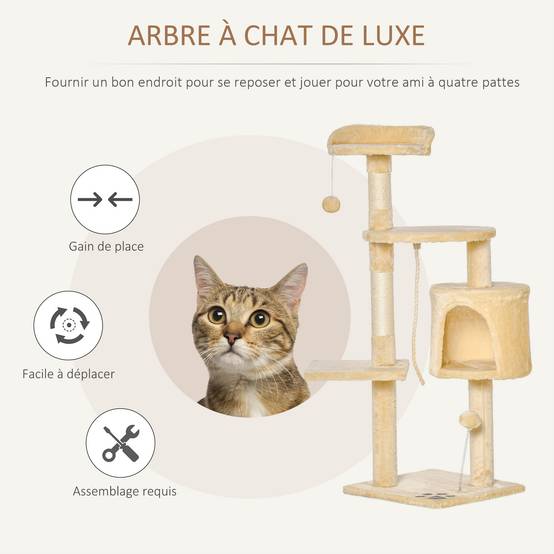 Arbre à chat bois et peluche beige 40 x 40 x 114 cm - PANGIVO - Image 6