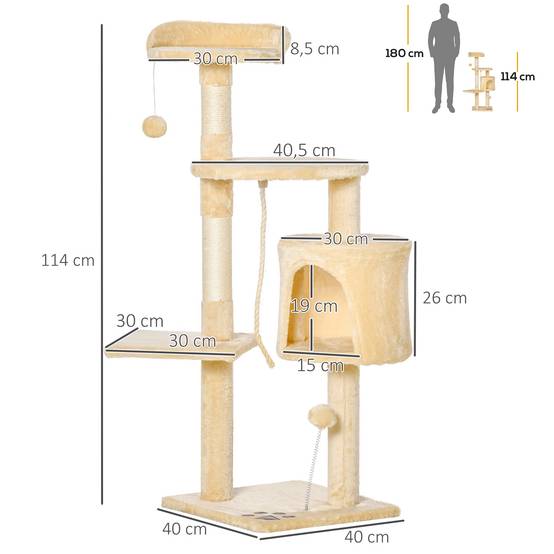 Arbre à chat bois et peluche beige 40 x 40 x 114 cm - PANGIVO - Image 5