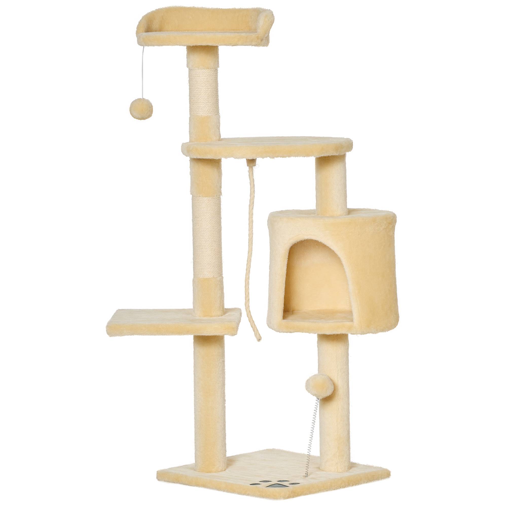 Arbre à chat bois et peluche beige 40 x 40 x 114 cm - PANGIVO - Image 1