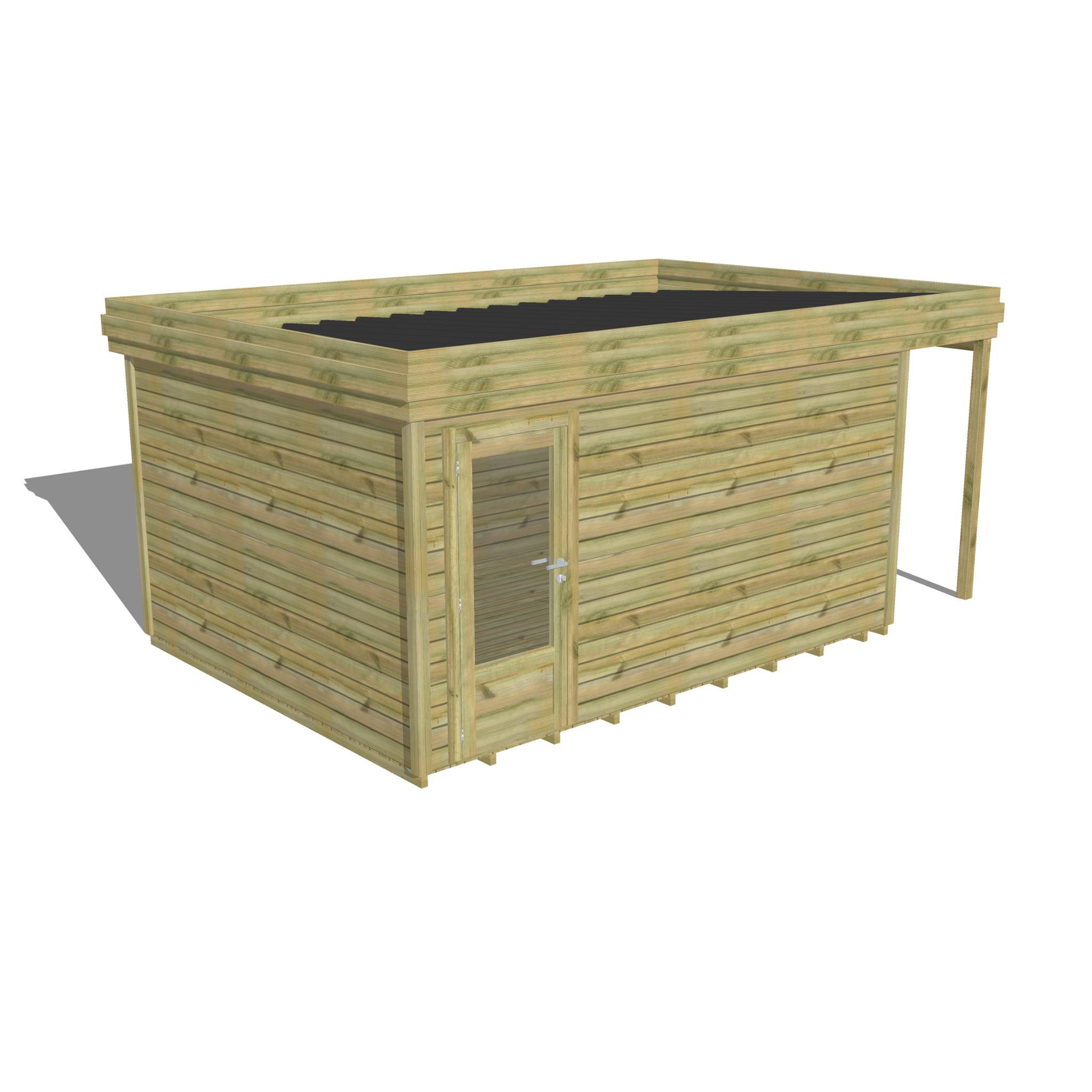 Abri Français - ABRI DE JARDIN bois autoclave 27mm - 5,34x3,44m / 18m2 - Bac acier - Plancher bois - Image 1