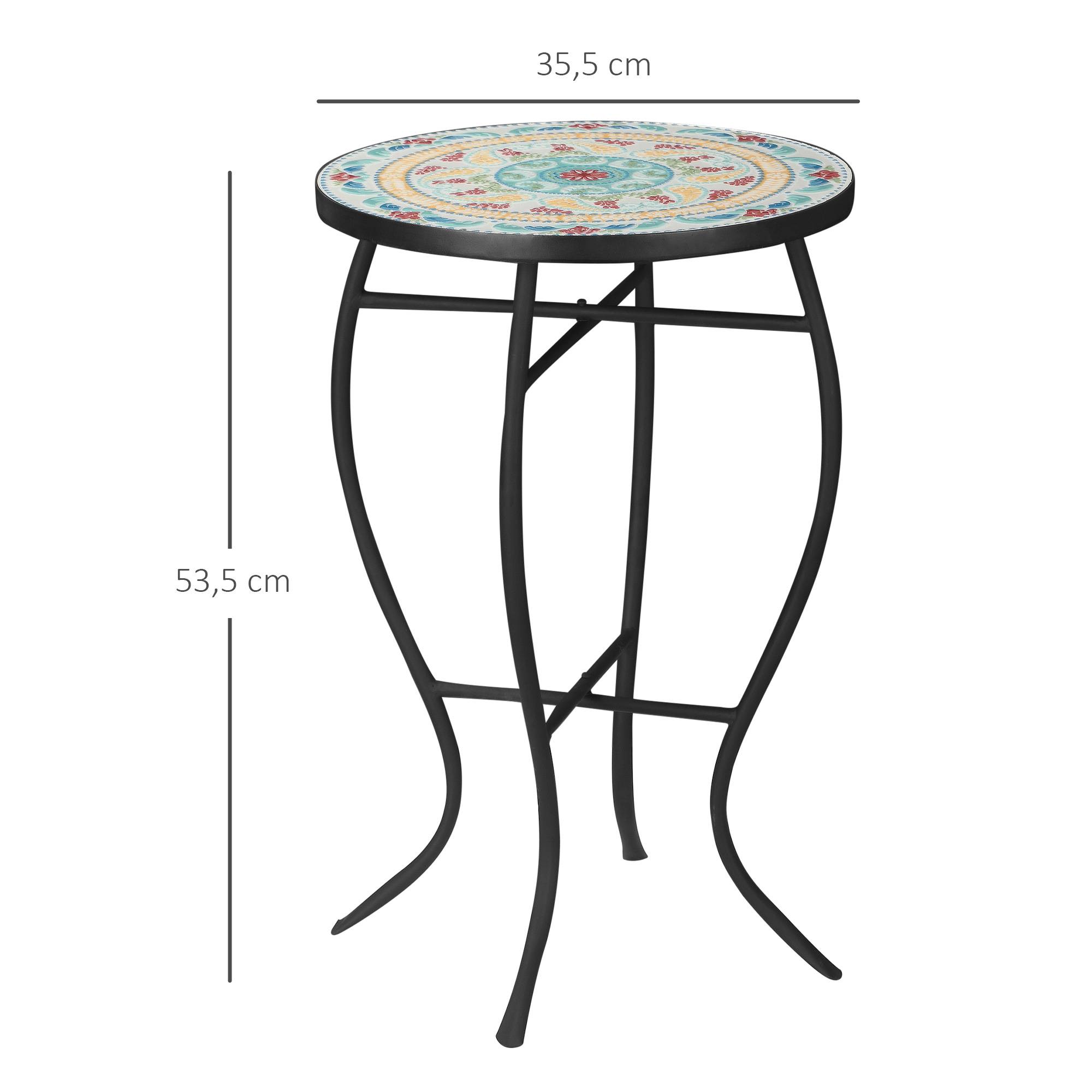 Table d'appoint ronde de jardin en mosaïque avec pieds en métal pour patio, terrasse ou balcon extérieur, 35,5 x 35,5 x 53,5 cm, turquoise - Image 5