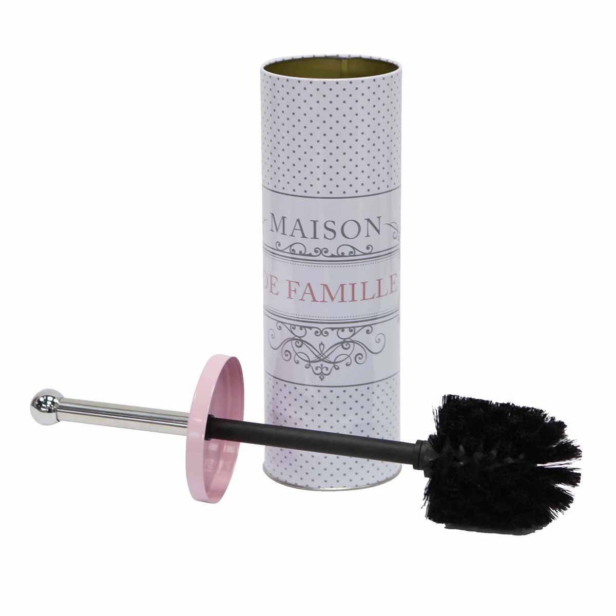 Paris Prix - Brosse WC Imprimé "Maison de Famille" 37cm Blanc