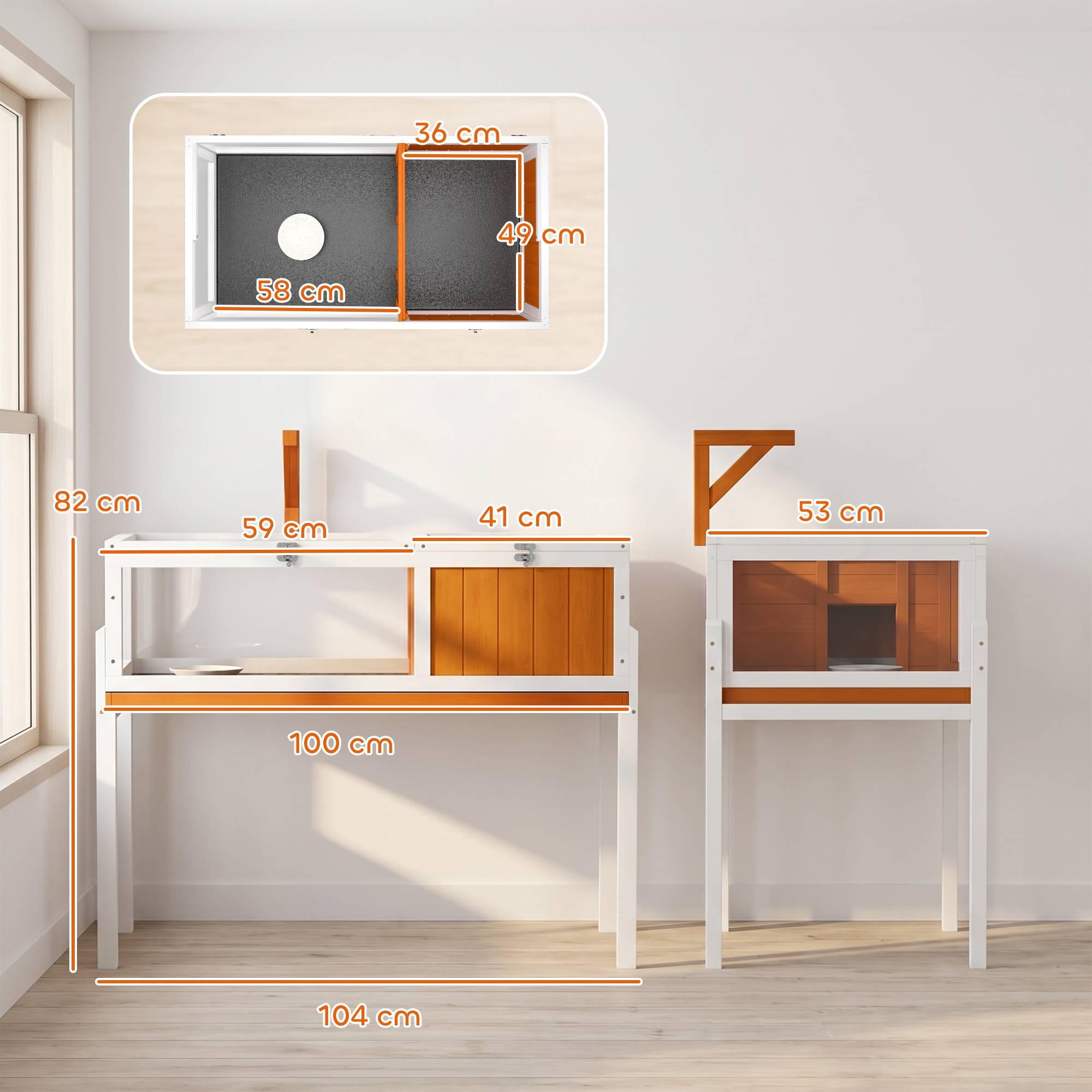 Sans Marque - Schildkrötenhaus aus Holz Schildkrötengehege mit Haupthaus, Sichtfenster, Deckel, 104cm x 53cm x 82cm, Weiß+Orange - Image 5