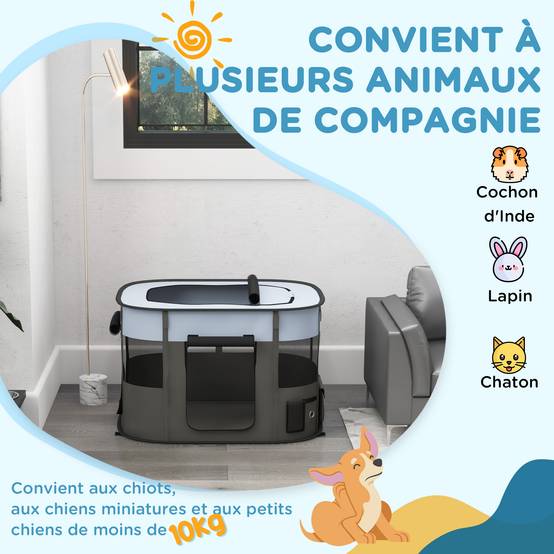 Parc enclos chiot tissu Oxford intérieur extérieur pliable aéré 94x74cm gris - ComfortXL Outdoor Living - Image 6