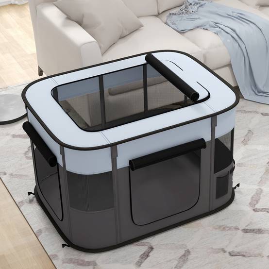 Parc enclos chiot tissu Oxford intérieur extérieur pliable aéré 94x74cm gris - ComfortXL Outdoor Living - Image 10