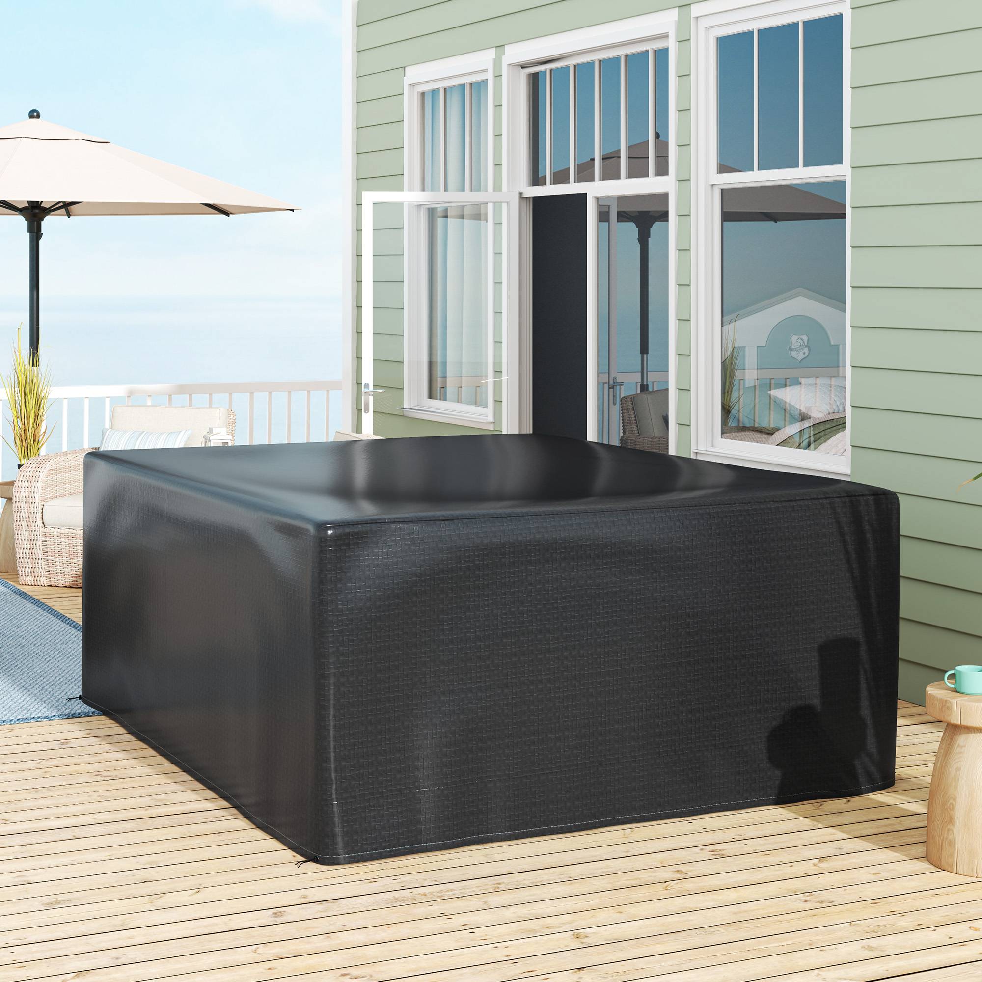 Housse salon de jardin extérieure bâche de protection extérieure anti-UV en polyéthylène 235 x 190 x 90 cm noir - Image 3