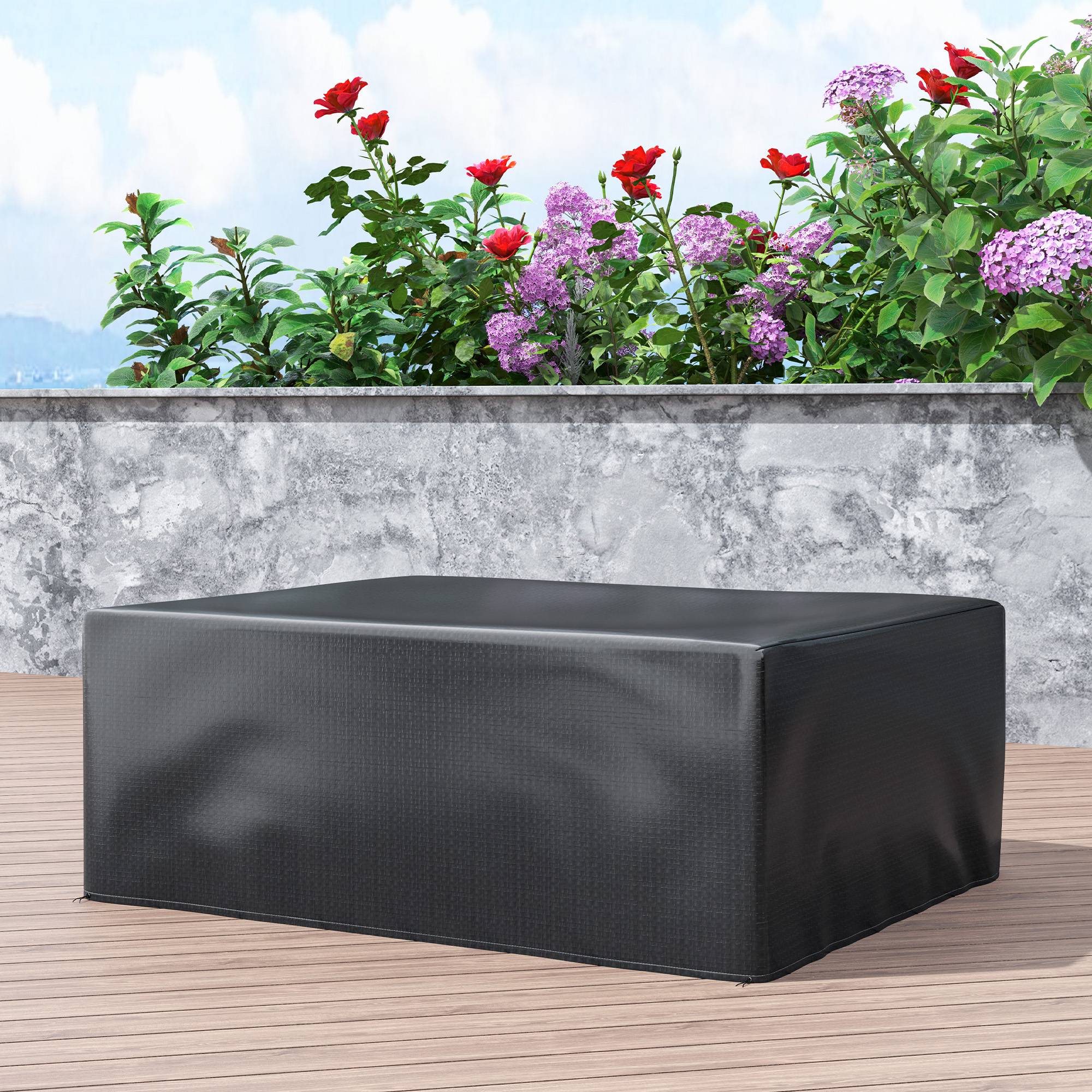 Housse salon de jardin extérieure bâche de protection extérieure anti-UV en polyéthylène 235 x 190 x 90 cm noir - Image 10