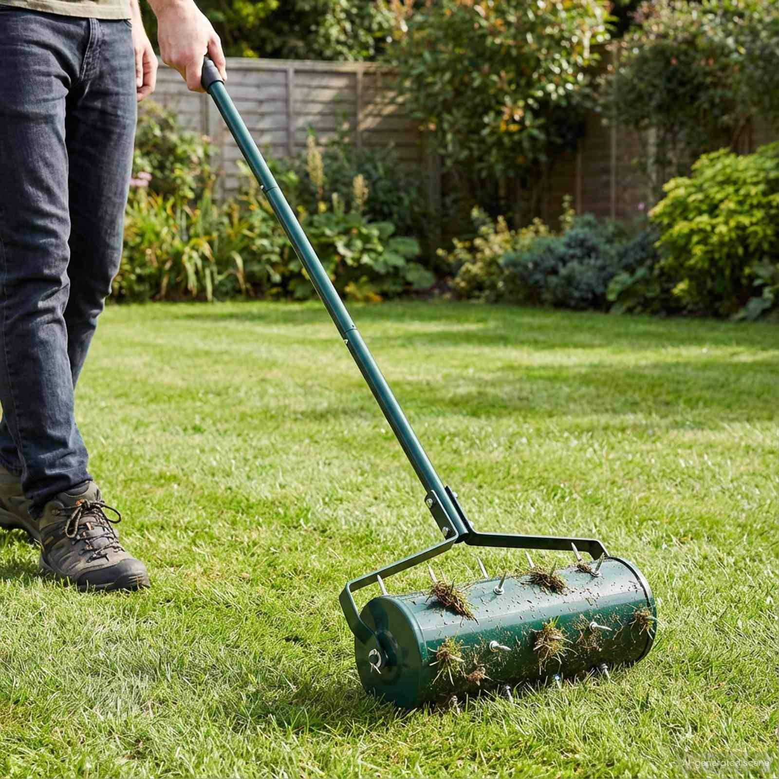Vidaxl - Roller à gazon tiré avec des pinces aérateur Vert 128 x 38 cm vidaXL 42032345 - Image 1