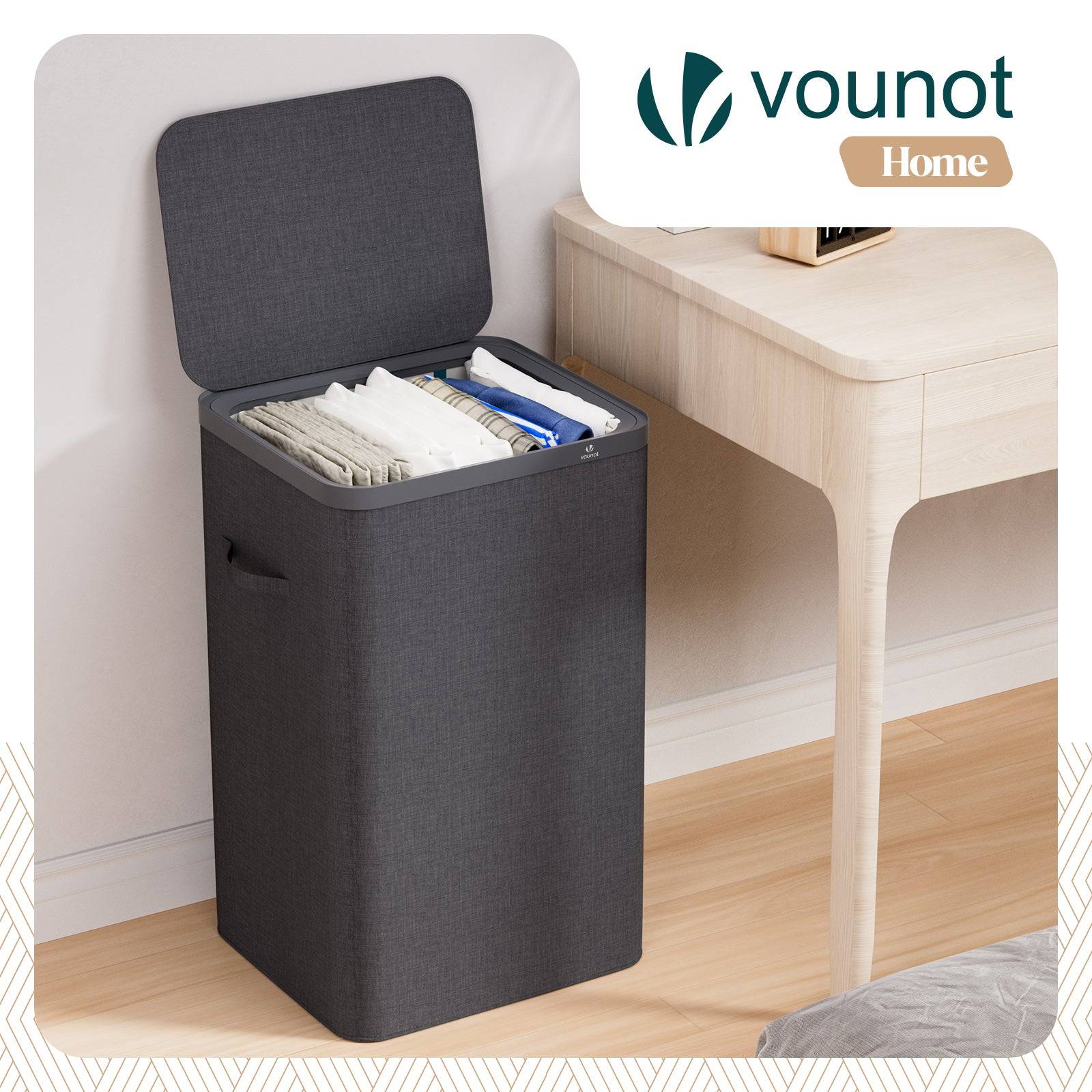 Vounot - Panier à linge 90L avec couvercle et sac amovible auto-ajustable - 1 compartiment - anthracite - VOUNOT® - Image 2