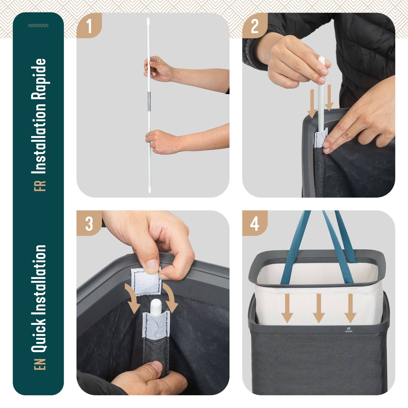 Vounot - Panier à linge 90L avec couvercle et sac amovible auto-ajustable - 1 compartiment - anthracite - VOUNOT® - Image 7