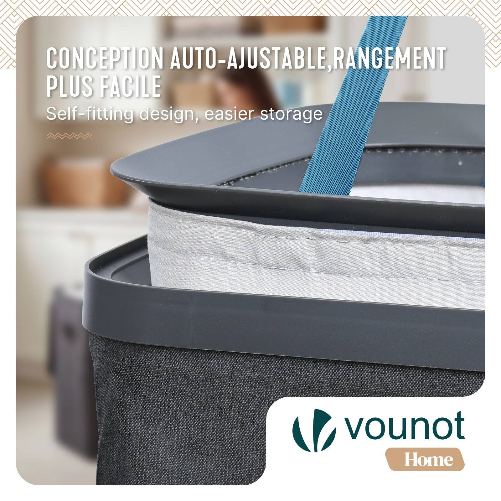 Vounot - Panier à linge 90L avec couvercle et sac amovible auto-ajustable - 1 compartiment - anthracite - VOUNOT® - Image 4