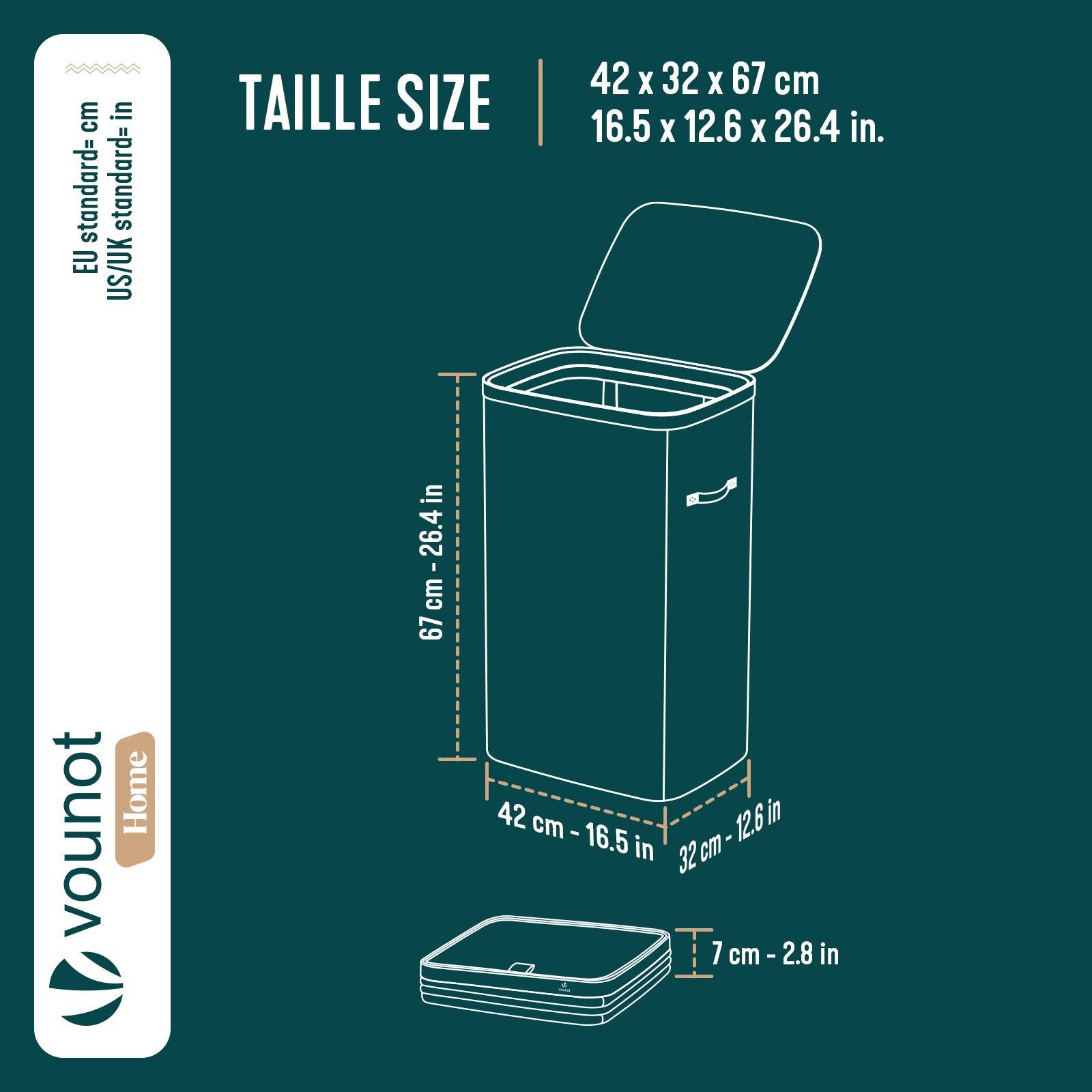 Vounot - Panier à linge 90L avec couvercle et sac amovible auto-ajustable - 1 compartiment - anthracite - VOUNOT® - Image 3