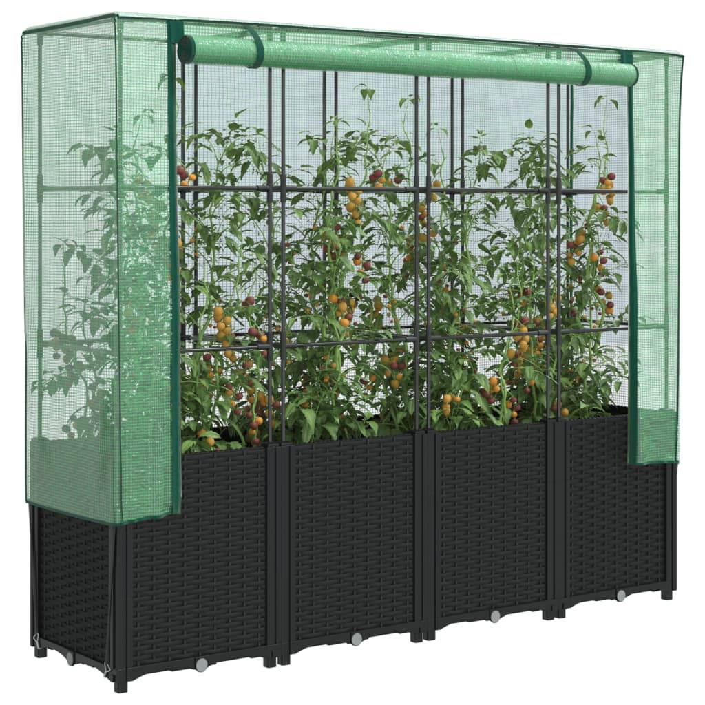 PANGIVO - Carré potager surélevé PP noir avec housse en PE vert 160 x 40 x 153 cm - PANGIVO - Image 1
