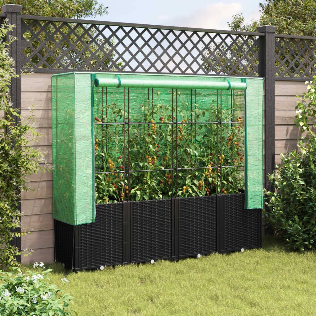 PANGIVO - Carré potager surélevé PP noir avec housse en PE vert 160 x 40 x 153 cm - PANGIVO - Image 3