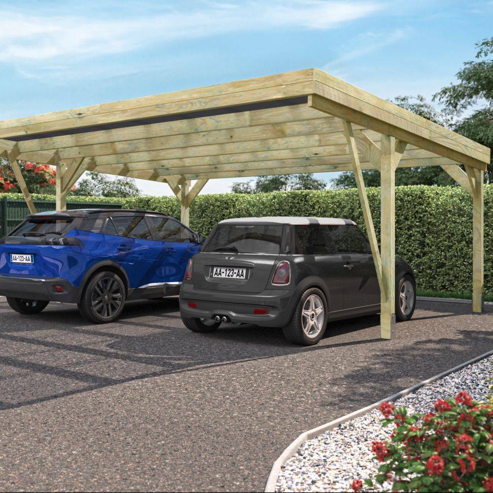 Cerland - Carport double bois traité toit plat - 2 voitures VICTOR DESIGN - Image 1